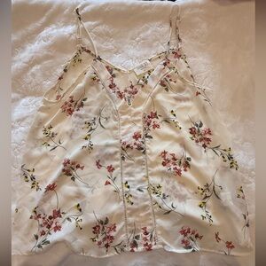 Sienna Sky Floral Print Cami Tank Top Cream Pink Yellow M - EUC